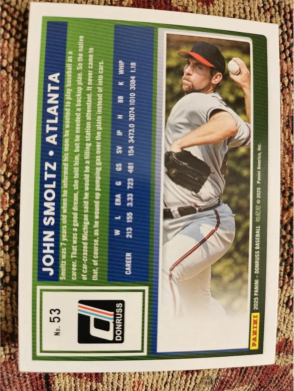John Smoltz - HOF - 2025 Panini Donruss baseball - #53 - Braves - RAW Mint
